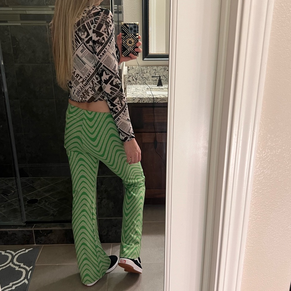 Urban Outfitters Green Psychedelic Swirl Flare Pants